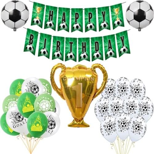 Green Football Soccer Latex Balloons World Club Champion Trophy Helium Balloon Boys Banner Happy Birthday Games Party Supplies