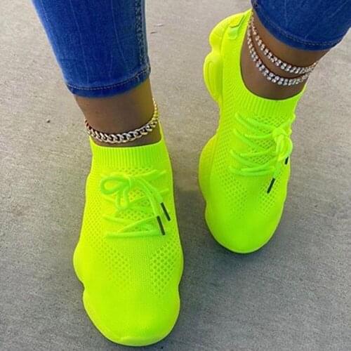 Runing Women Sneaker Sock Shoes Summer Breathable Cross Tie Platform Round Toe Casual Fashion Sport Lace Up 2020 Female Girl