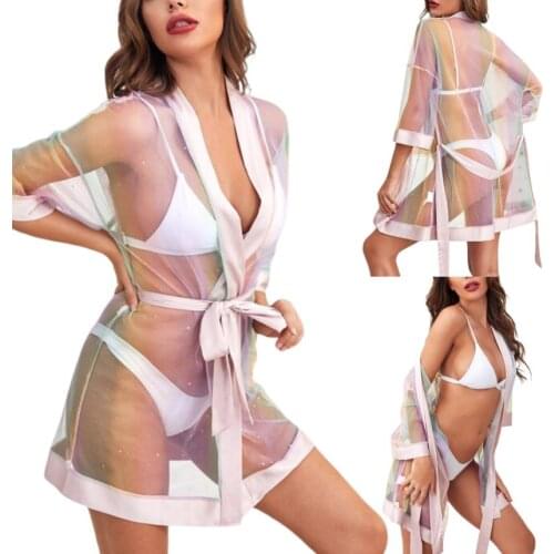 Women Sexy See-through Tops Female Casual Transparent Half Sleeve Nightwear S M L