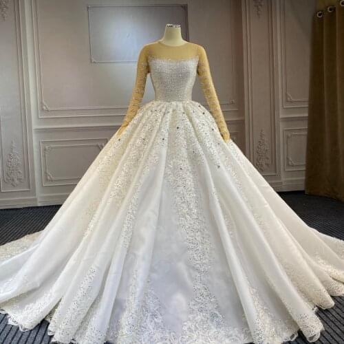 Marnham 2021 New Wedding Gown Bridal Dress luxury Beads And Sequins Long Sleeves V Neck Off the Shoulder Real Photo