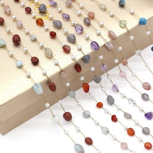 Handmade Gold Wire Wrapped Rosary Copper Chain Natural Amethysts Beads Chains for DIY Jewelry Making Charm Necklace Accessories