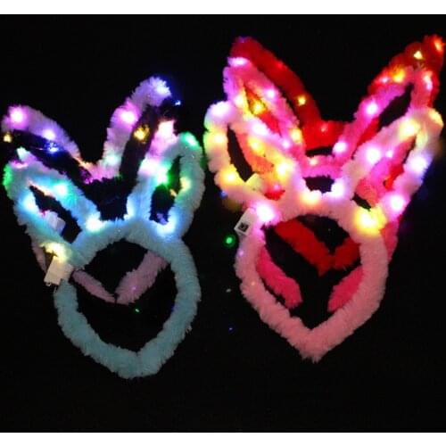 1PCs New Luminous Plush Rabbit Ears LED Lights Headband Childrens Kids Christmas Party Club Bunny Headwear Hair Accessories