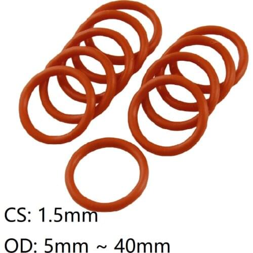10pcs Red Silicone Ring Gasket CS 1.5mm OD 5 ~ 40mm silicone rings lots o-ring water pressure cooker ring flexible assortment