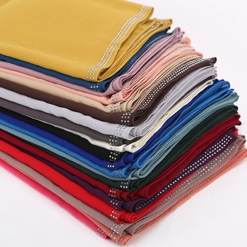 10pcs/lot High Quality Pearl Chiffon With Diamond Women Muslim Hijab Scarf Shawl Wrap Solid Plain 22 Colors