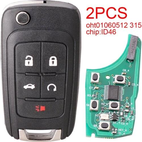 2pcs 315MHz 5 Buttons Portable Durable Car Remote Key Fob with ID46 Chip OHT01060512 Uncut Blade Fit for Chevrolet GM vehicles