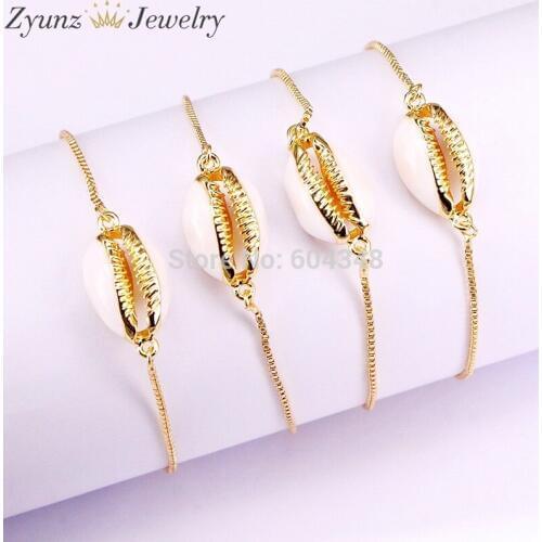 20PCS ZYZ338-0436 Natural shell charms Bracelet gold color Conch charms chains bracelet gift for lady