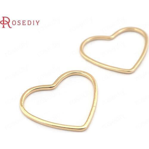 33590)20PCS 21*18.5MM 24K Gold Color Brass Heart Shape Closed Rings Connect Rings High Quality Diy Jewelry Findings Accessories