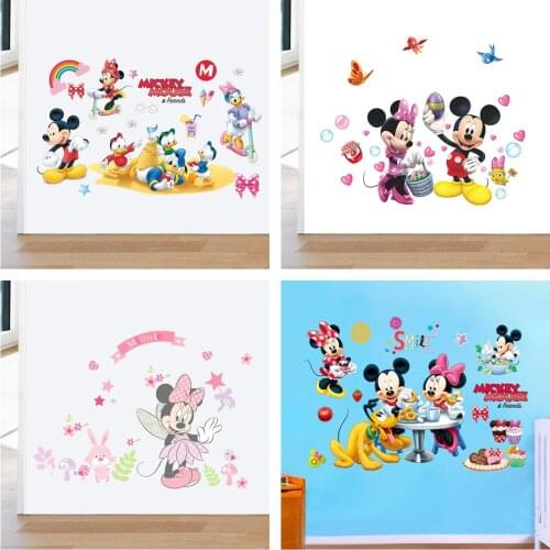 3D Cartoon Disney Mickey Minnie Wall Stickers For Kids Room Bedroom Wall Decoration Princess Room Sticker