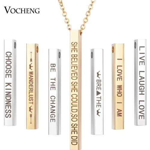 50cm Stainless Steel Mantra Necklace Hand Engrave Customized Stamped Necklace 3 Colors Inspirational Engraved Pendant SL-011