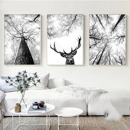 Nordic Forest tree DIY Diamond Painting black white deer diamond Embroidery 5d mosaic Diamond cross stitch needlework home decor