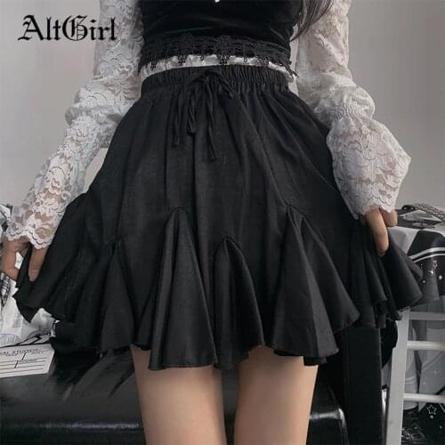 AltGirl Fairycore Skirt Women Summer Harajuku Streetwear Grunge High Waist Ruffle Mini Skirt Y2k E-girl 90s Emo Alt Clubwear