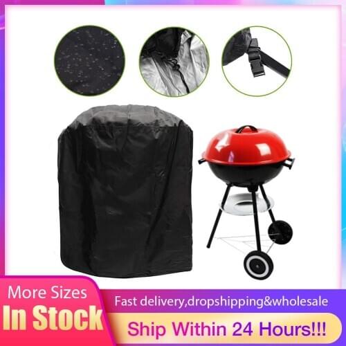 BBQ Cover Outdoor Dust Waterproof For Weber Heavy Duty Grill Cover Rain Protective Outdoor Barbecue Cover Round Bbq Grill Black