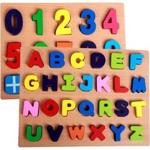 Childrens Preschool Educational Puzzle Wooden Hand-grabbing Board Digital Building Blocks English Alphabet Jigsaw Puzzle