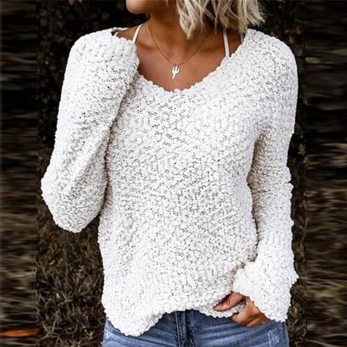 Elegant Solid Casual Soft Women Pullover Sweatshirts Fashion V-Neck Loose Long Sleeve Tops 2021 Autumn Winter Lady Sweatshirts