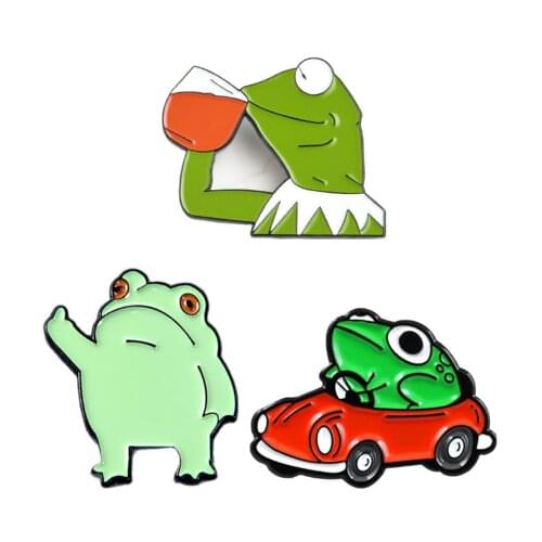 Cartoon Frogs Enamel Brooch Cute Animal Badge Jewelry Accessories Frog Driver Small Red Car Pin Backpack Clothes