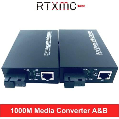 FTTH 1 Pair Gigabit Fiber Optical Media Converter 10/100/1000Mbps Single Mode Single Fiber 20KM Chipset RTL8213B With Power