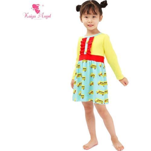 Kaiya Angel Baby Girl Clothes Back To School Kids Dress Clothes School Bus Boutique Baby Dress Long Sleeve Dresses For kids
