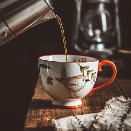 Retro Nordic Style Ceramic Coffee Mug Animal Hand-Painted Breakfast Milk Tea Cup Juice Kitchen Drink Cereal Drinkware