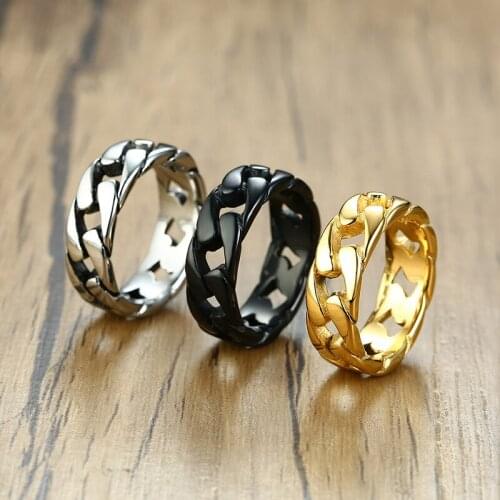 Fashion 7MM Rings for Men Cuban Link Chain Male Boy Finger Ring Stylish Jewelry Accessory Stainless Steel