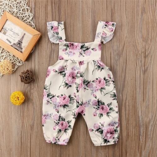 Baby Girls Flower Strap Ruffles Romper Toddler Jumpsuit Newborn Playsuit Children Outfit Clothes