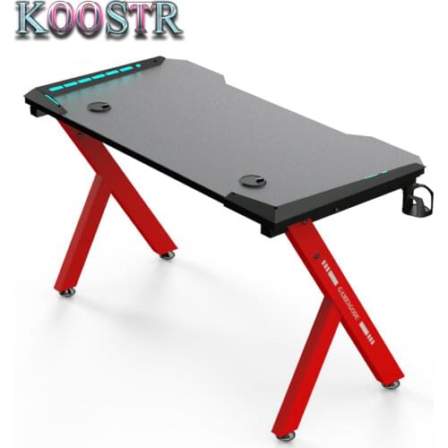 Home Office Gaming Desk/ Computer Desk /R-Shaped PC Desk Workstation with Carbon Fiber Surface and Headphone Hook, Black Red