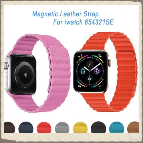 Magnetic Leather Strap for Apple Watch 5 4 3 6 38mm 42mm Leather loop belt bracelet iWatch series 6 5 4 3 SE 44mm 40mm
