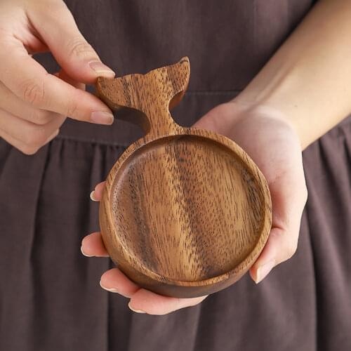 Small Wood Dessert Plate Cute Mini Fish Fruit Sushi Plate Dipping Sauce Dish Wood Mug Coaster Cup Mat Wooden Utensils Tableware