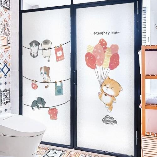 Cartoon Frosted Window Film Anti-peep Glass Stickers for Home Kitchen Bathroom Toilet Door Opaque Cute Cat Window Film Stickers