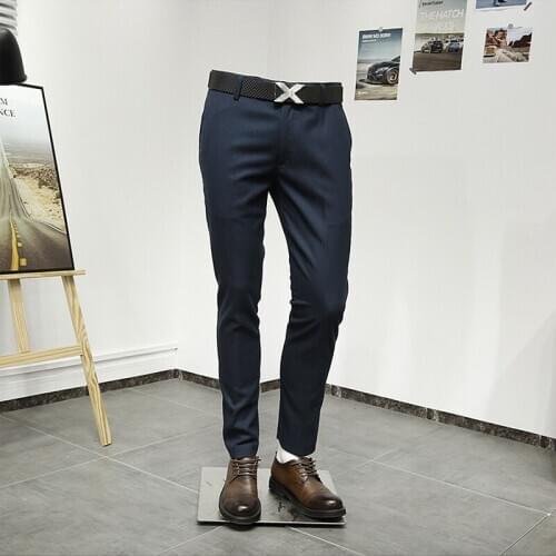 Mens Pants Deep Blue 2020 Autumn Winter Warm Thicken Slim Style Business Man Wedding Groom Casual Suits Pant Plus Size 36