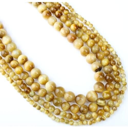 4-10mm New Natural Semi-precious Gold Obsidian Tiger Eye Stone Loose Beads Beadwork Bracelet Necklace Chain DIY Jewelry Make B85