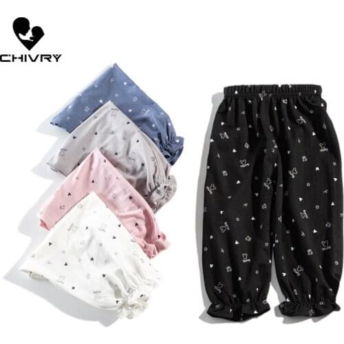 New 2021 Spring Summer Kids Boys Girls Thin Anti Mosquito Pencil Pants Baby Cartoon Print Cotton Linen Bloomers Pants Trousers