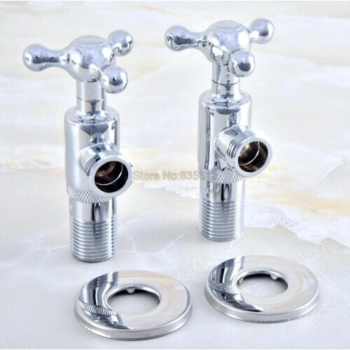 A of Pair 1/2"male x 1/2" Polished Chrome Brass Bathroom Angle Stop Valve Chrome Finish Filling Valves Bathroom tav016