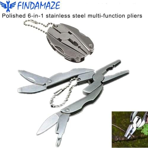 Polished 6-in-1 Stainless Steel Multi-function Pliers Tool Set with Protective Sleeve Mini Steel Hammer Screwdriver