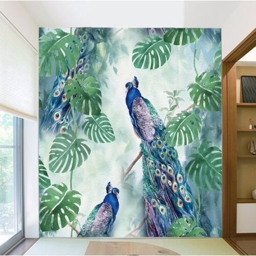 Custom Photo Wallpaper Modern Blue Peacock Bird Large Wall Painting Canvas Living Room Bedroom TV Background Art Mural Decor
