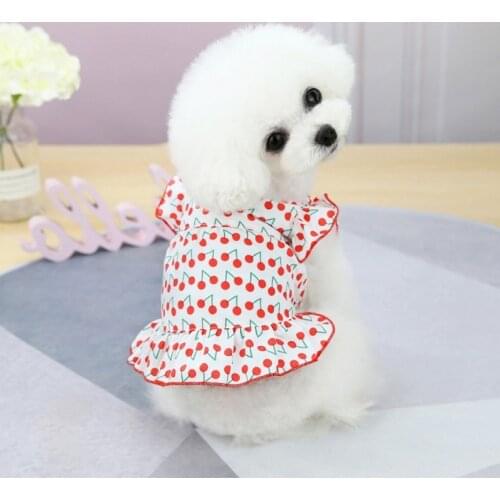Pet Dogs Multicolored Dress Puppy Cherry Fly Sleeve Skirt Princess Style Small Dog Dresses Pet Summer Clothing