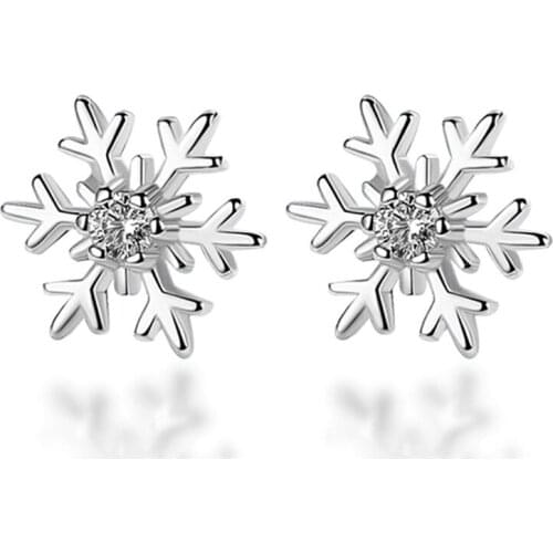 Christmas Snowflake Earrings Hollow White Copper Stud Rhinestone Flower Earring Women Jewelry Christmas Gift