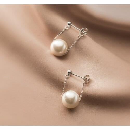 S925 Sterling Silver Chain Pearl Stud Earrings Boho Jewelry Earrings Minimalism Brincos Pendientes Earrings for Women