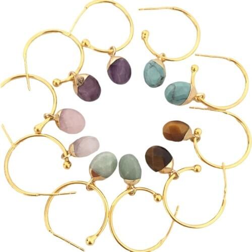 DangleGoldtone Plated Natural Stone Earrings Post Stud Earrings Design Original Cabochon Shape Assorted Design