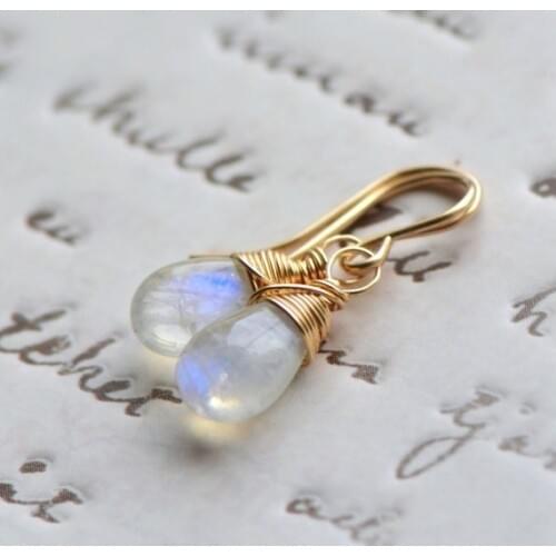 Moonstone Dangle Earrings Gold Rainbow Moonstone Earrings Gold Small Moonstone Gemstone earrings