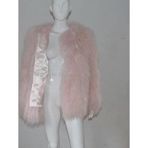 SJ029-03 Quality Fur Coat Luxury Warm Tibet Sheep Fur Material Girl Winter Medium Length Winter Coat Real Fur