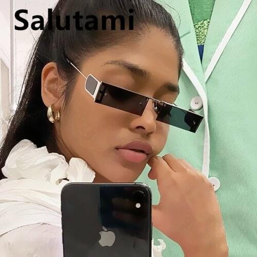 Unique Small Rectangle Punk Sunglasses For Women Luxury Brand Alloy Sun Glasses Men Gradient Rimless Square Super Light Shades