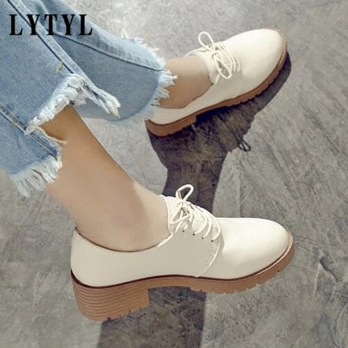 AUTUMN Women Platform Shoes Woman PU Leather Flats Lace Up Footwear Female Flat Oxford Shoes For Women AA-538