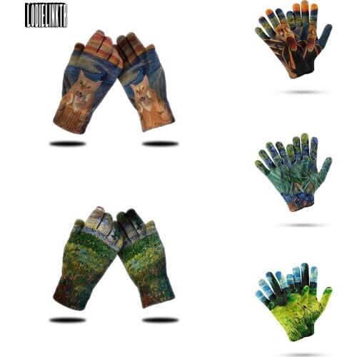 Oil Painting Printed Spring Mens Mittens Famous Irises Retro Funny Working Garden Gloves Touch Screen Unisex Knitted Gloves