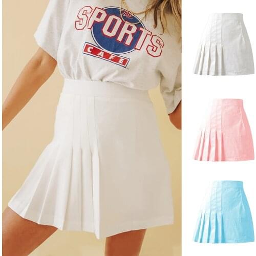 Womens High Waist Pleated Mini Skirt 2021 Summer Casual Kawaii A-Line Japanese Students School Uniform Short Skirts with Zipper