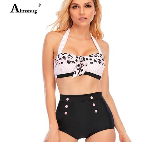 Plus Size 3xl Women Bikini Sets High Cut Swimsuit Halter Two Pieces Swimwear Western Style 2021 Patchwork Button Bathing Suits
