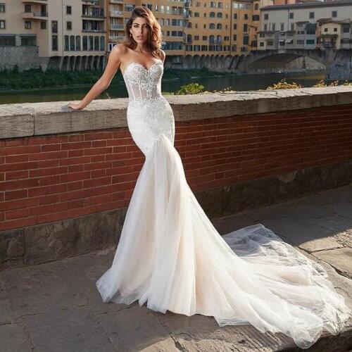 Sexy Lace Mermaid Wedding Dresses 2021 Sweetheart Sleeveless Applique See-through Backless Bridal Dress Vestido De Novia