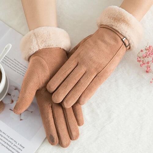 Winter Gloves Women Female Keep Warm Solid Color Gloves Ladies Elegant Plush Wrist Mittens Ski Driving Glove Winter Gloves