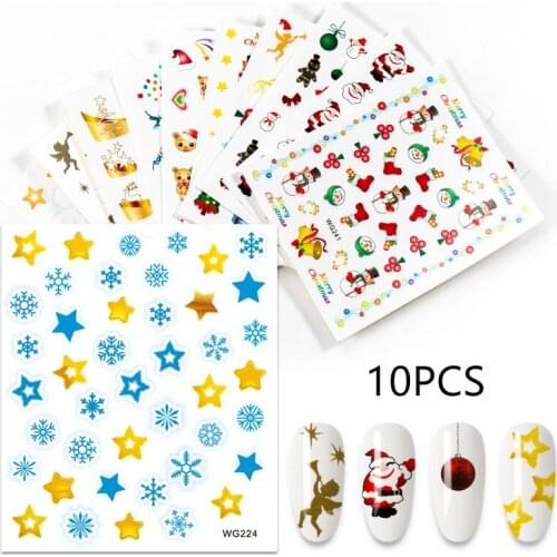 10 Sheets water transfer nail art stickers decals nails decorations manicure tools Christmas tree Santa Claus snowman design