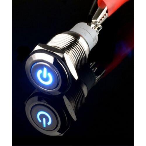12V 16mm Blue LED Light Power Symbol Metal Push Button Toggle Switch Sales