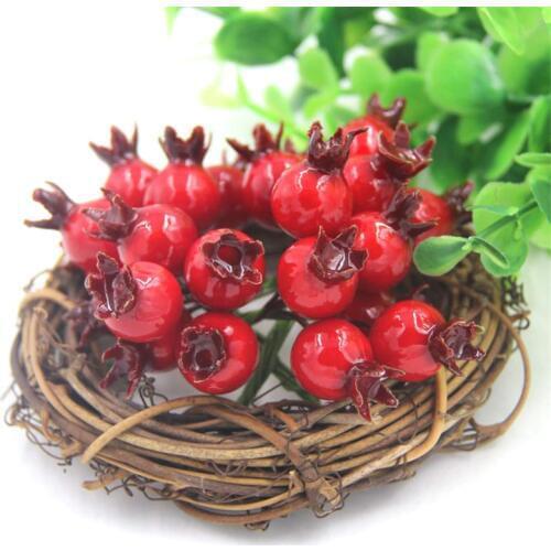 20pcs Mini Pomegranate Fruit Fake Smooth Glass Small Berries Artificial Silk Flower Red Cherry Wedding Home Christmas Decorative